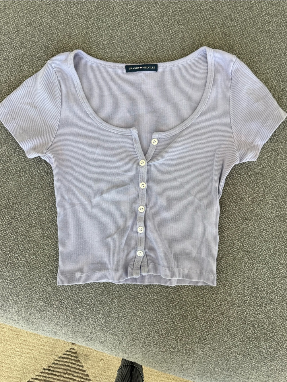 Brandy Melville Lilac Ribbed Button-Up Short Sleeve Top